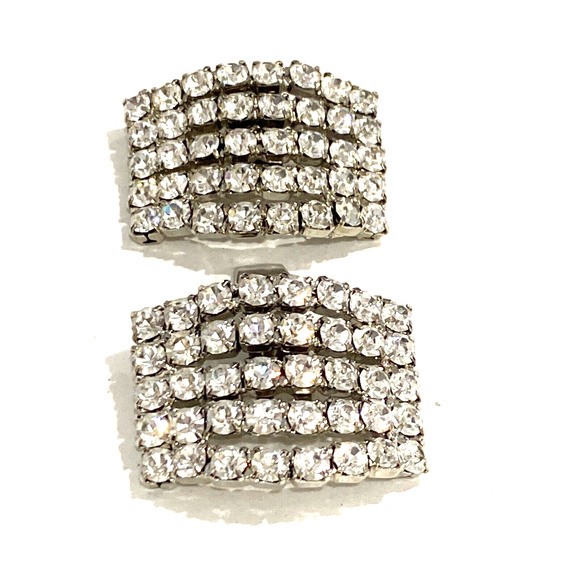 Vintage Bluette Shoe Clips clear white rhinestones on silvertone Made in France - Picture 7 of 7